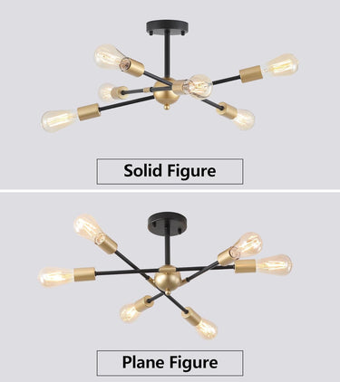 Modern Semi Flush Mount Ceiling Light Fixture Black and Gold
